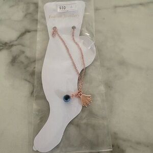 Rose Gold Hand And Evil Eye Pendant Anklet
